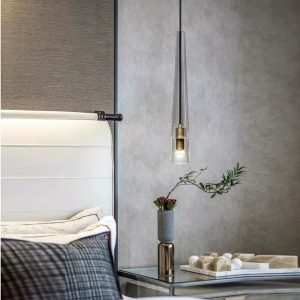 Smukła kryształowa lampa wisząca mosiądz smoky 7cm 40cm