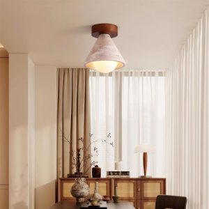 Lampa sufitowa trawertyn stożek 16cm 15cm beżowo orzechowa