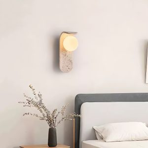 Minimalistyczna lampa ścienna Curve Solis z travertynu beżow