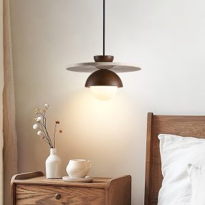 Lampa wisząca dyskowa z trawertynu 30cm beżowo orzechowa