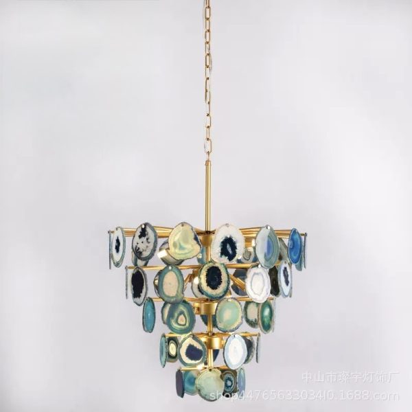 Luksusowa lampa wisząca z agatowych plastrów w stylu nowoczesnym