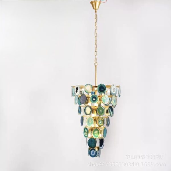 Luksusowa lampa wisząca z agatowych plastrów w stylu nowoczesnym