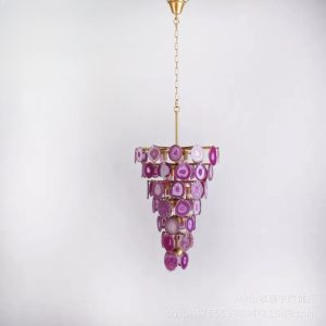 Luksusowa lampa wisząca z agatowych plastrów w stylu nowoczesnym