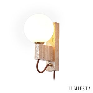 Aerolitha - Kinkiet trawertynowy, żółty z białym kloszem, do sypialni Ø6x23 cm