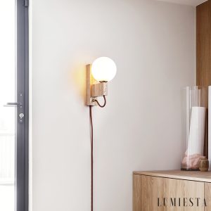 Aerolitha - Kinkiet trawertynowy, żółty z białym kloszem, do sypialni Ø6x23 cm