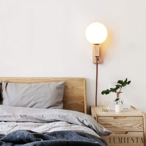 Aerolitha - Kinkiet trawertynowy, żółty z białym kloszem, do sypialni Ø6x23 cm