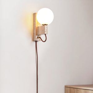 Aerolitha - Kinkiet trawertynowy, żółty z białym kloszem, do sypialni Ø6x23 cm