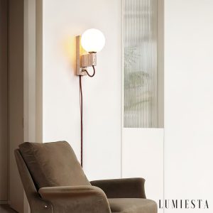 Aerolitha - Kinkiet trawertynowy, żółty z białym kloszem, do sypialni Ø6x23 cm