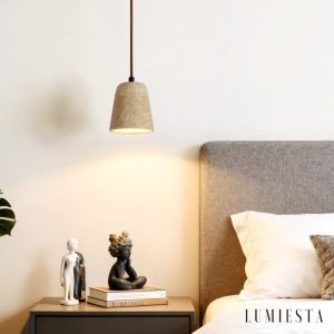 Amalfia - Lampa wisząca trawertynowa, żółta, nad stół, Ø11×12 cm