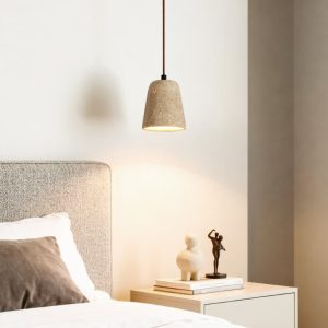 Amalfia - Lampa wisząca trawertynowa, żółta, nad stół, Ø11×12 cm