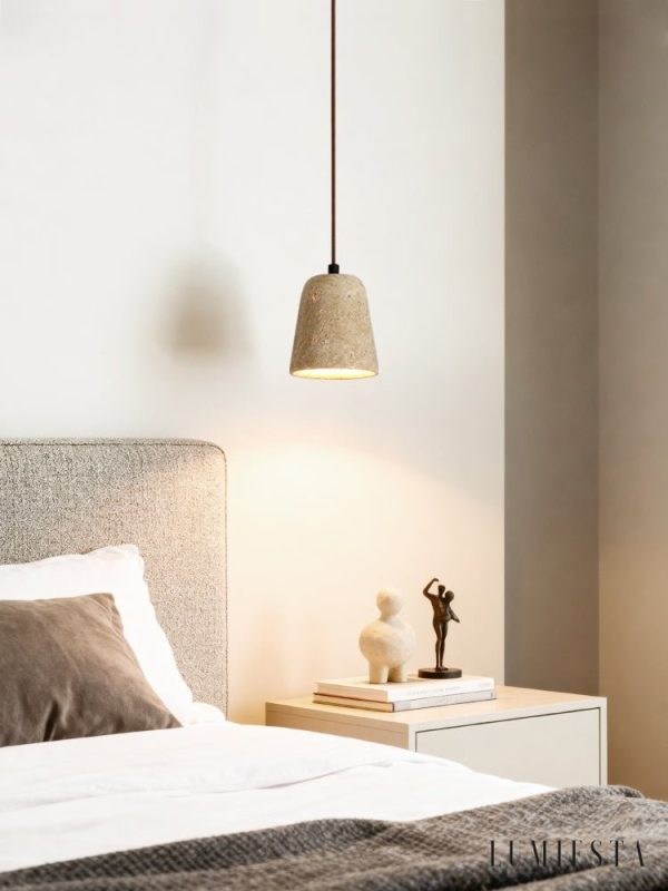 Amalfia - Lampa wisząca trawertynowa, żółta, nad stół, Ø11×12 cm