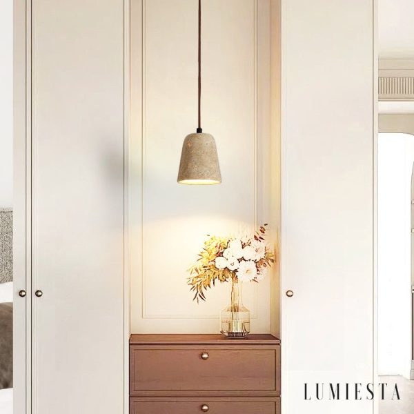 Amalfia - Lampa wisząca trawertynowa, żółta, nad stół, Ø11×12 cm