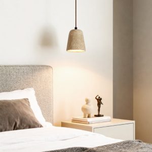 Amalfia - Lampa wisząca trawertynowa, żółta, nad stół, Ø11×12 cm