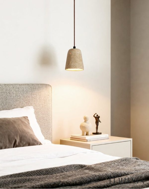 Amalfia - Lampa wisząca trawertynowa, żółta, nad stół, Ø11×12 cm