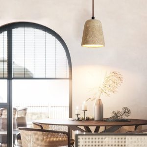 Amalfia - Lampa wisząca trawertynowa, żółta, nad stół, Ø11×12 cm