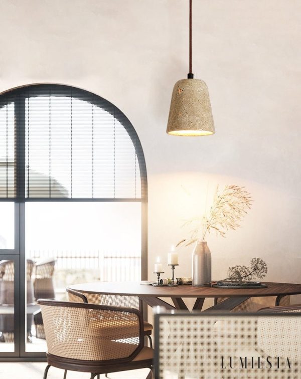 Amalfia - Lampa wisząca trawertynowa, żółta, nad stół, Ø11×12 cm