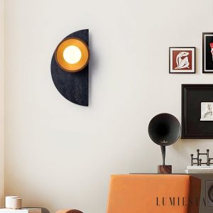 Andinia - Kinkiet nowoczesny czarny trawertyn z drewnem, do sypialni, Ø17xH35 cm