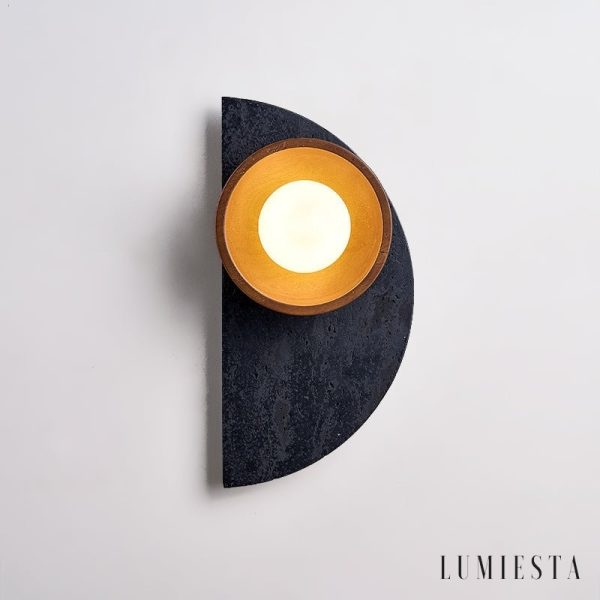 Andinia - Kinkiet nowoczesny czarny trawertyn z drewnem, do sypialni, Ø17xH35 cm