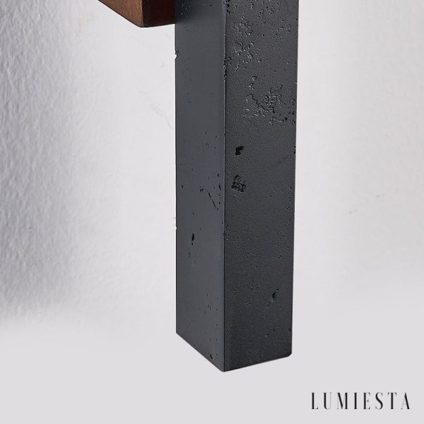 Andorrae - Kinkiet trawertynowy z drewnem, czarny, do salonu, Ø3x55/90 cm