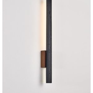 Andorrae - Kinkiet trawertynowy z drewnem, czarny, do salonu, Ø3x55/90 cm