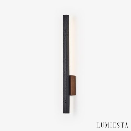 Andorrae - Kinkiet trawertynowy z drewnem, czarny, do salonu, Ø3x55/90 cm