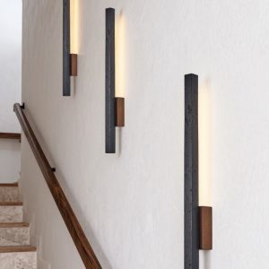 Andorrae - Kinkiet trawertynowy z drewnem, czarny, do salonu, Ø3x55/90 cm