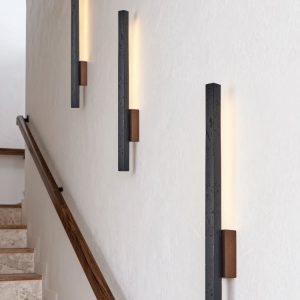 Andorrae - Kinkiet trawertynowy z drewnem, czarny, do salonu, Ø3x55/90 cm