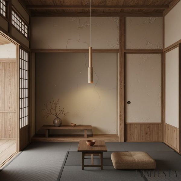 Appiana - Lampa wisząca trawertynowo-drewniana, żółta do jadalni, Ø4×H27/150 cm