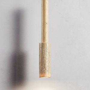 Appiana - Lampa wisząca trawertynowo-drewniana, żółta do jadalni, Ø4×H27/150 cm