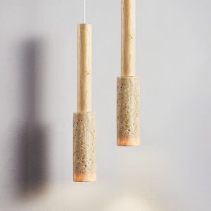 Appiana - Lampa wisząca trawertynowo-drewniana, żółta do jadalni, Ø4×H27/150 cm