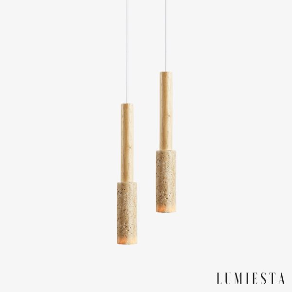 Appiana - Lampa wisząca trawertynowo-drewniana, żółta do jadalni, Ø4×H27/150 cm