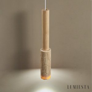 Appiana - Lampa wisząca trawertynowo-drewniana, żółta do jadalni, Ø4×H27/150 cm