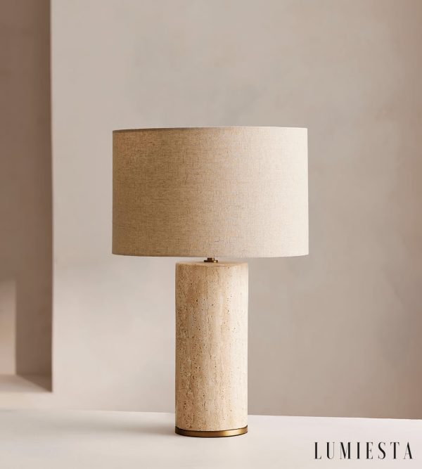 Obumi - Lampa stołowa trawertynowo-marmurowa, do salonu, Ø35 x 54 cm