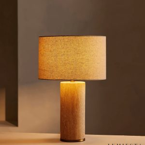 Obumi - Lampa stołowa trawertynowo-marmurowa, do salonu, Ø35 x 54 cm