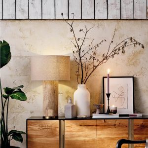 Obumi - Lampa stołowa trawertynowo-marmurowa, do salonu, Ø35 x 54 cm