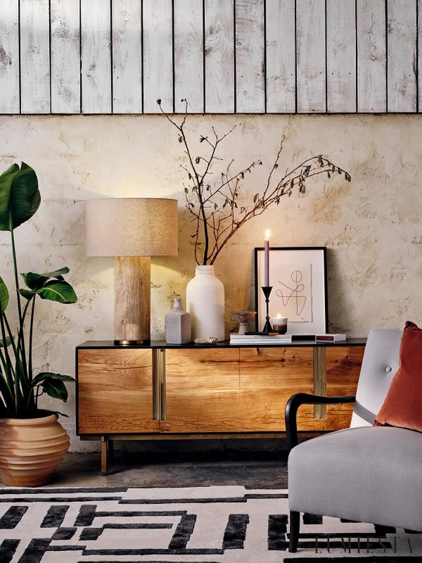 Obumi - Lampa stołowa trawertynowo-marmurowa, do salonu, Ø35 x 54 cm