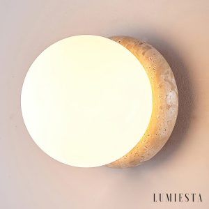 Astereta - Kinkiet trawertynowy, żółto-biały do salonu, Ø16x16 cm