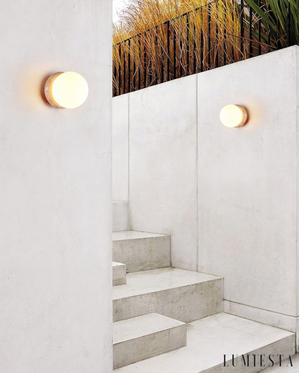 Astereta - Kinkiet trawertynowy, żółto-biały do salonu, Ø16x16 cm