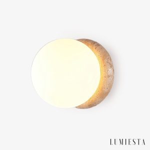 Astereta - Kinkiet trawertynowy, żółto-biały do salonu, Ø16x16 cm