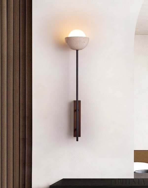 Atlantira - Lampa podłogowa trawertynowa z orzechem, do salonu, Ø15×H71/88 cm