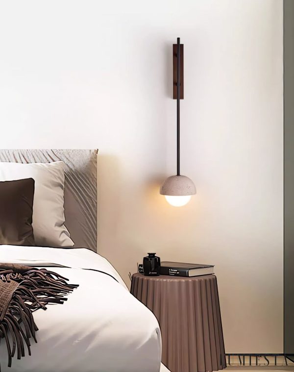 Atlantira - Lampa podłogowa trawertynowa z orzechem, do salonu, Ø15×H71/88 cm