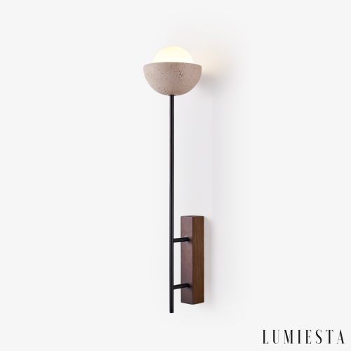 Atlantira - Lampa podłogowa trawertynowa z orzechem, do salonu, Ø15×H71/88 cm