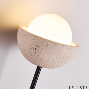Atlantira - Lampa podłogowa trawertynowa z orzechem, do salonu, Ø15×H71/88 cm
