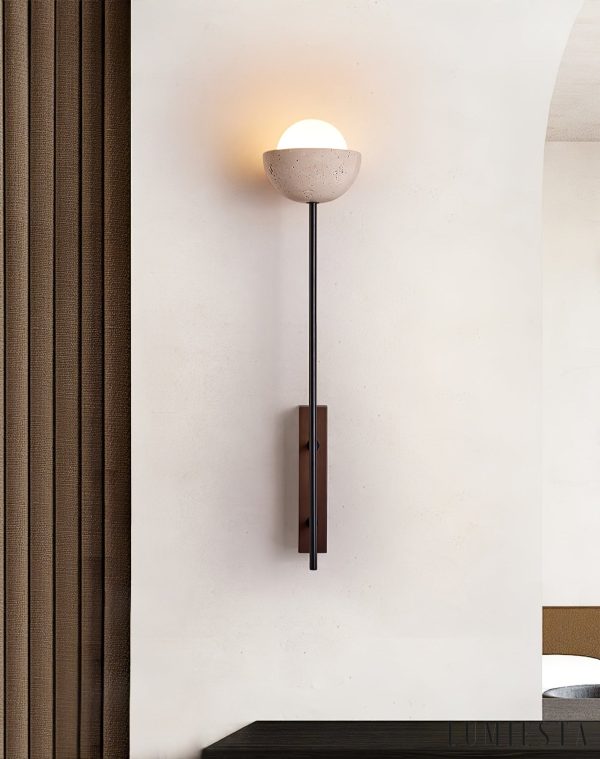 Atlantira - Lampa podłogowa trawertynowa z orzechem, do salonu, Ø15×H71/88 cm