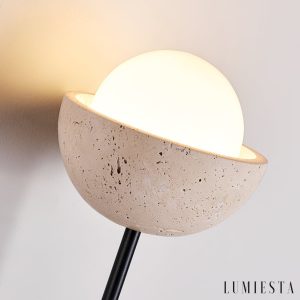 Atlantira - Lampa podłogowa trawertynowa z orzechem, do salonu, Ø15×H71/88 cm