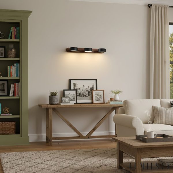 Atraverna - Kinkiet trawertynowo-drewniany, orzechowy/czarny do salonu Ø32/51/70 cm