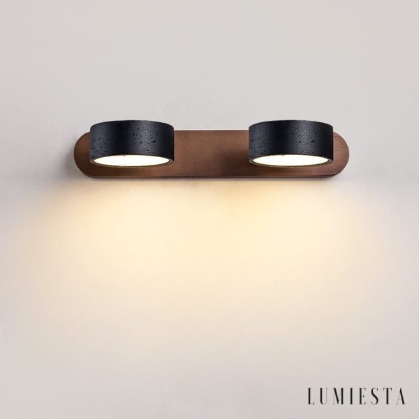 Atraverna - Kinkiet trawertynowo-drewniany, orzechowy/czarny do salonu Ø32/51/70 cm