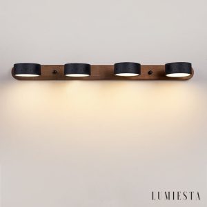 Atraverna - Kinkiet trawertynowo-drewniany, orzechowy/czarny do salonu Ø32/51/70 cm