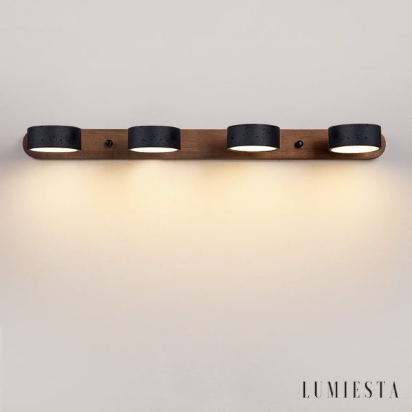 Atraverna - Kinkiet trawertynowo-drewniany, orzechowy/czarny do salonu Ø32/51/70 cm