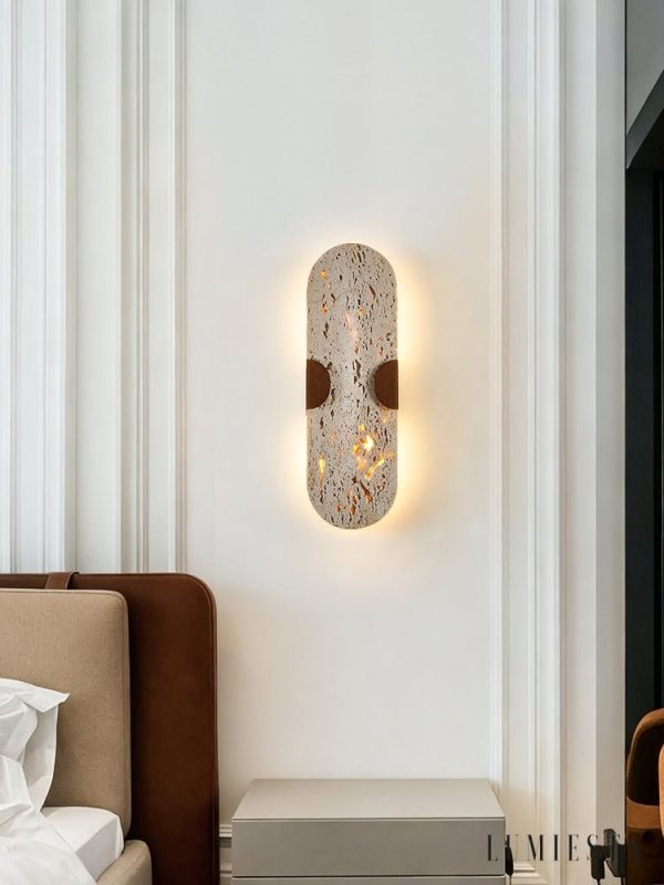 Auratryn - Lampa wisząca trawertynowa, orzechowo-żółta, do jadalni, Ø11 x 35 cm